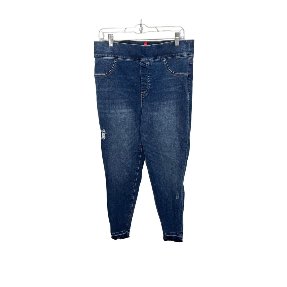 Spanx Jean-ish Leggings Womens 1X Blue Distressed Raw Hem Skinny Jeans 20170R